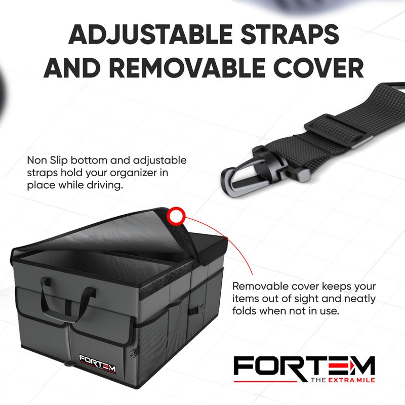 FORTEM منظم صندوق السيارة FORTEM لسيارات SUV، تخزين قابل للطي، ملحقات سيارات للنساء والرجال، حقيبة قابلة للطي، هدايا عيد الميلاد المثالية، قماش أكسفورد 600D، قاعدة غير قابلة للانزلاق، أحزمة، غطاء ناعم (65 لتر)  - Image 5